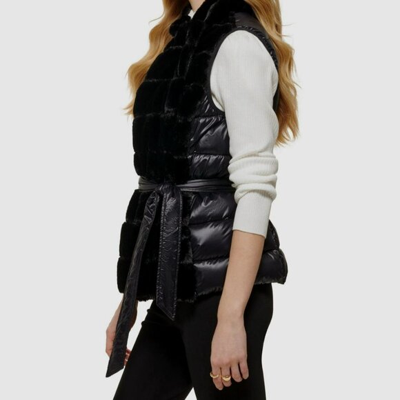 NWOT! DKNY FAUX FUR FRONT TIE WAIST PUFFER VEST - Picture 2 of 5